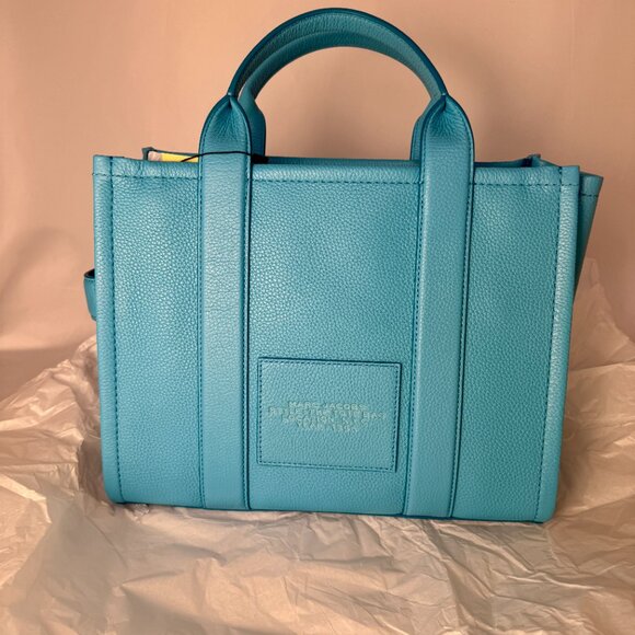 SOLD! NWT MARC JACOBS MEDIUM LEATHER TOTE BLUE WITH STRAP AUTHENTIC - Picture 5 of 9
